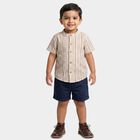 Infants Beige Cotton Mandarin Collar Regular Fit Shirt, गहरा पीला, small
