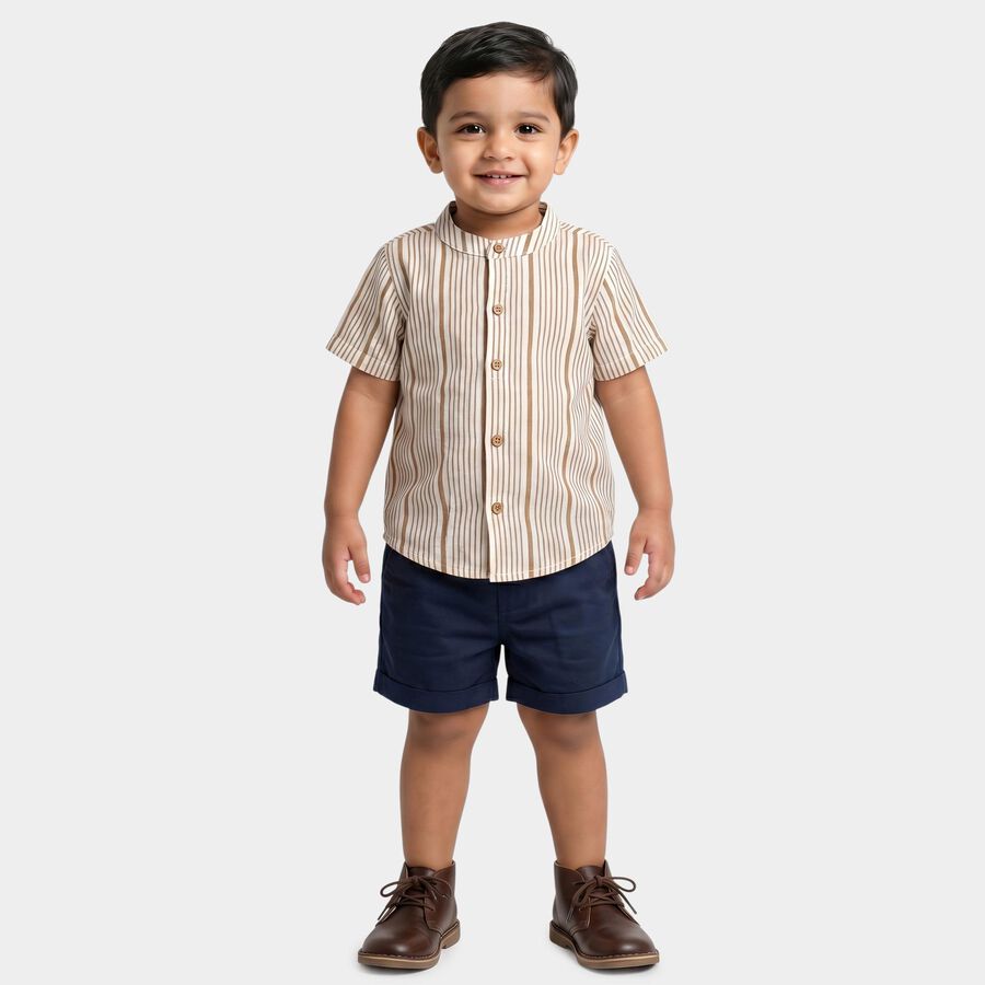 Infants Beige Cotton Mandarin Collar Regular Fit Shirt, गहरा पीला, large