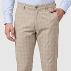 Men's Light Grey Slim Fit Checked Casual Trousers, Light Grey, small