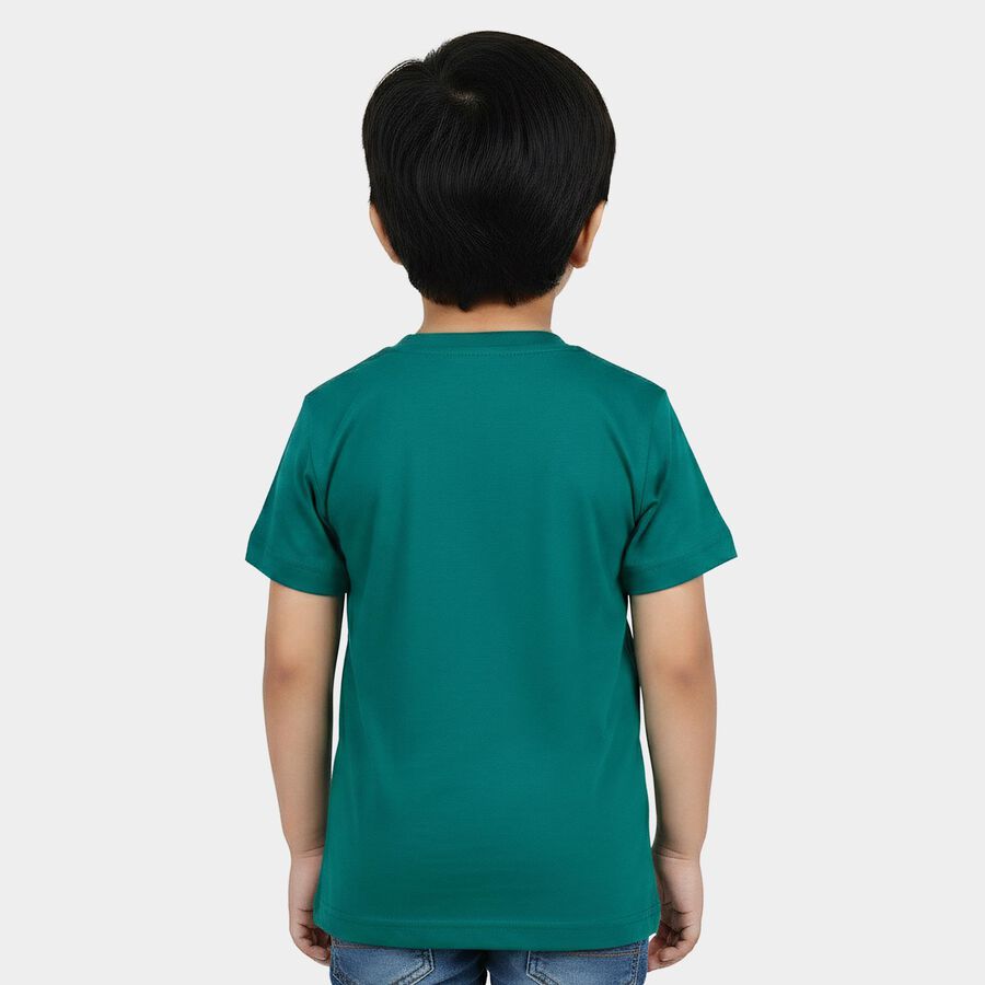 Boys' Green 100% Cotton Round Neck Graphic Print Baba Suit, गहरा हरा, large