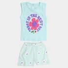 Infants' Mint Green Cotton Round Neck Printed Shorts Set, Light Green, small