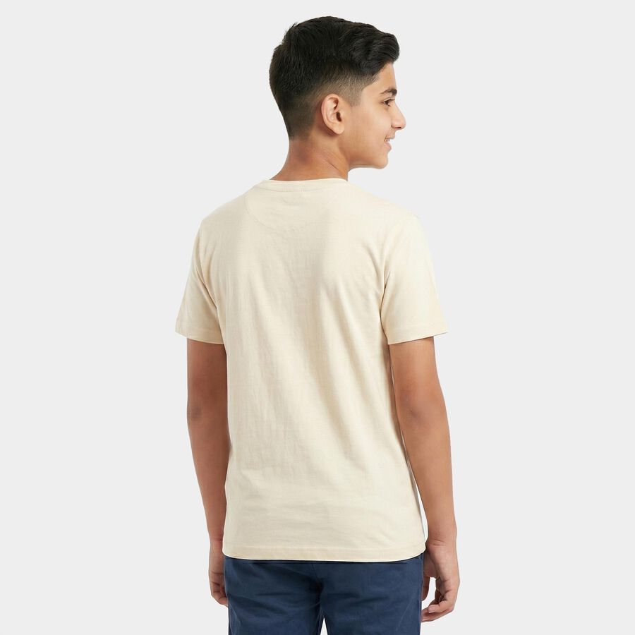 Boys' Off White Round Neck Regular Boys T-Shirt, Off White, large