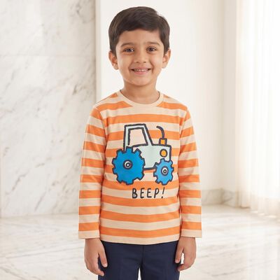 Boys Orange Crew Neck Regular T-Shirt