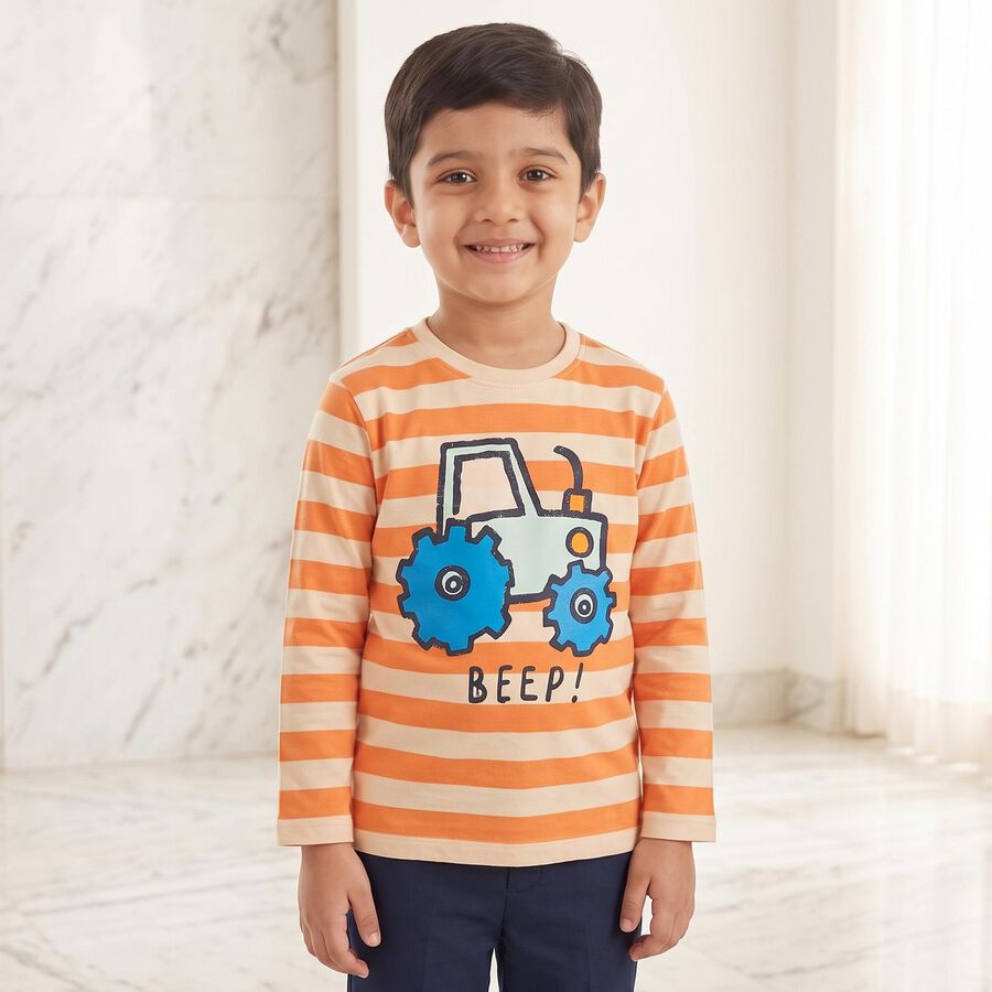 Boys Orange Crew Neck Regular T-Shirt, नारंगी, large