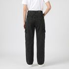 Women's Black Cargo Fit Washed Jeans, काला, small