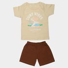 Infants' Beige 100% Cotton Crew Neck Graphic Print Baba Suit, Beige, small