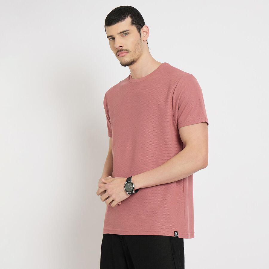 Men's Round Neck Half Sleeves T-Shirt , Pink, large