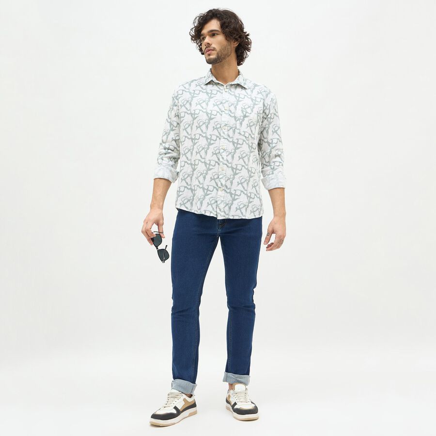 Men's Light Sage Green Printed Classic Collar Casual Shirt, Light Green, large image number null