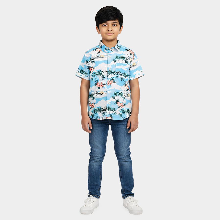 Boys Light Blue Cotton Collar Regular Fit Casual Shirt, Light Blue, large