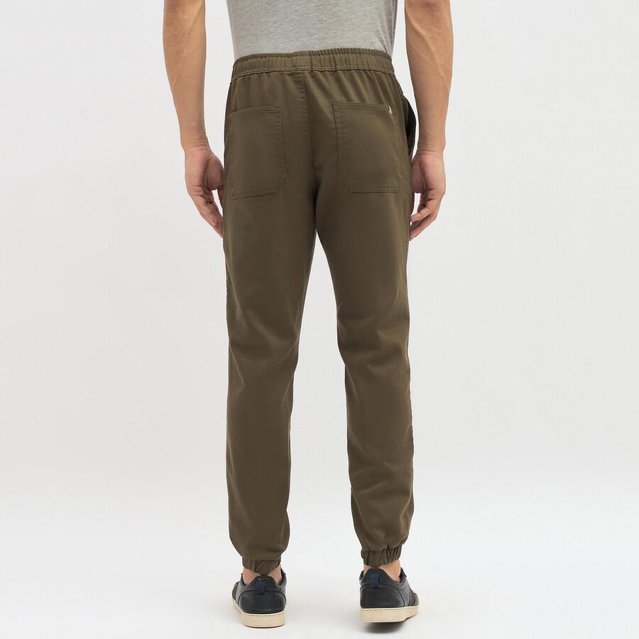 Men's Muted Olive Green Slim Fit Elastic Waist Casual Trousers, Olive, large image number null