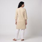Women's Beige Round Neck Geometric Printed Straight Kurta, गहरा पीला, small