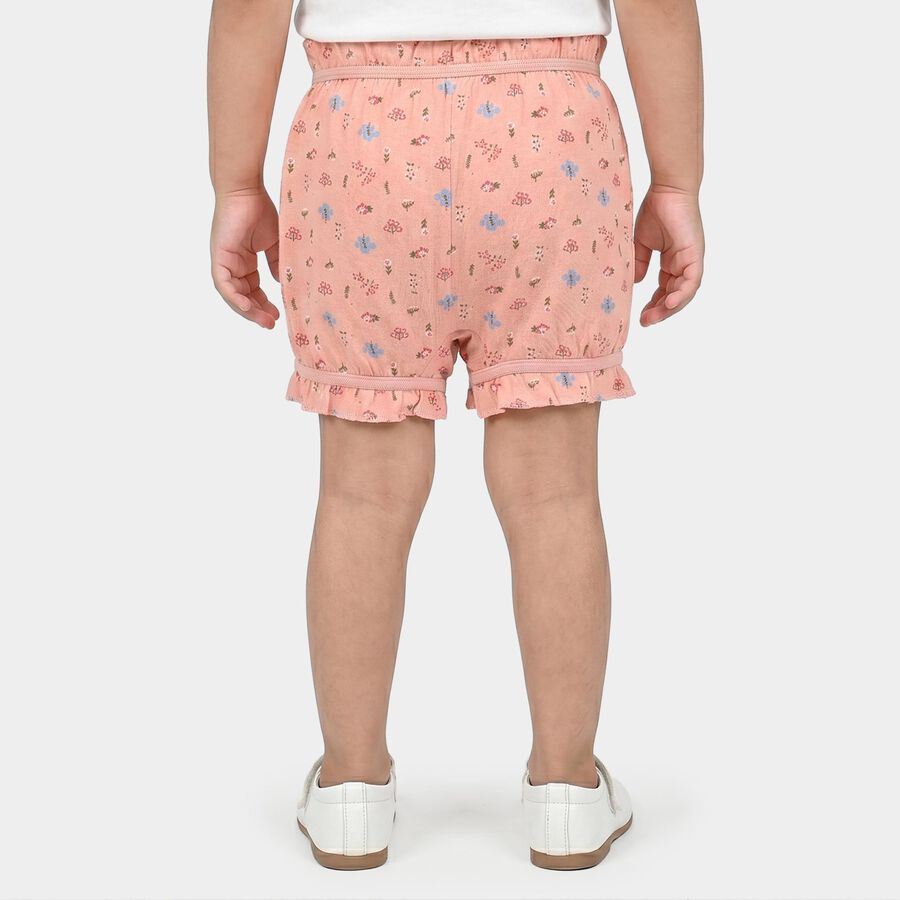Girls Peach Regular Fit Floral Ruffled Bloomer, Peach, large