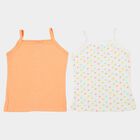 Girls' Peach Cotton Sleeveless Square Neck Vest, पीच, small