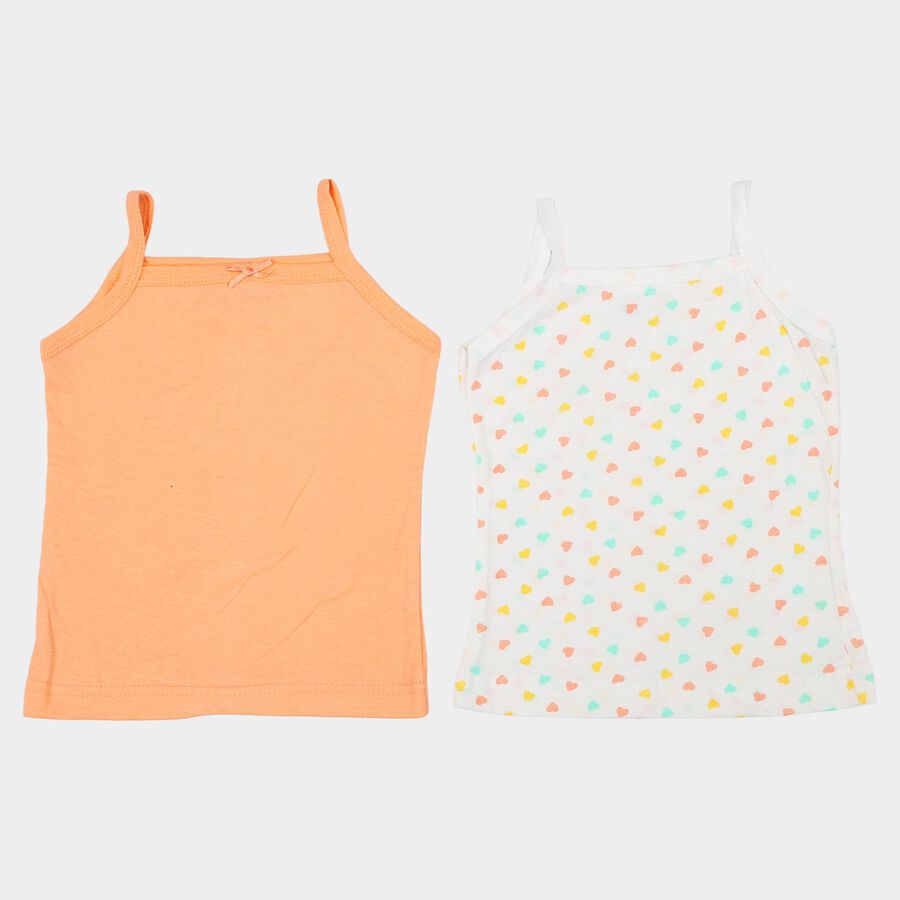 Girls' Peach Cotton Sleeveless Square Neck Vest, पीच, large