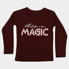 Girls' Wine Round Neck Regular Top, Wine, small