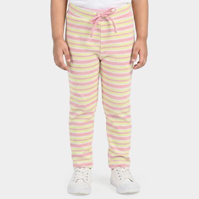 Girls' Yellow Straight Fit Striped Pyjama