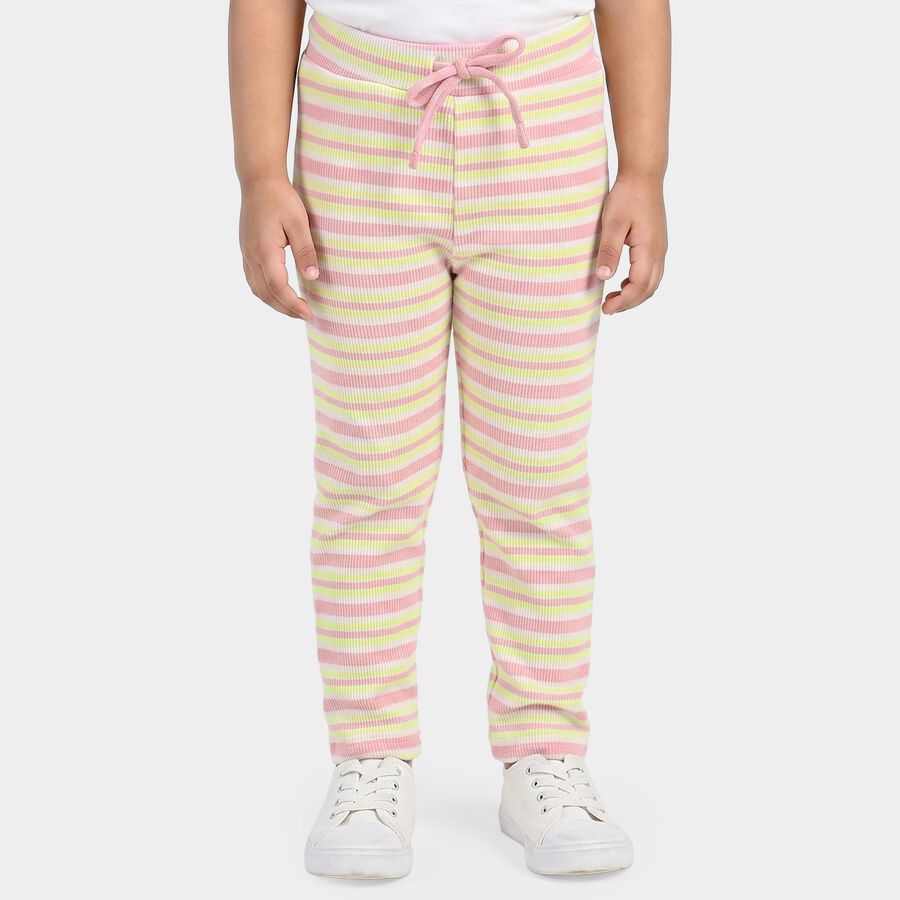 Girls' Yellow Straight Fit Striped Pyjama, पीला, large