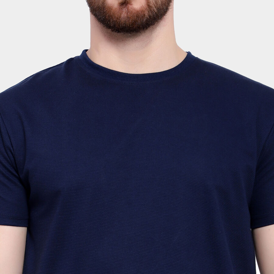 Solid Round Neck T-Shirt, Navy Blue, large image number null