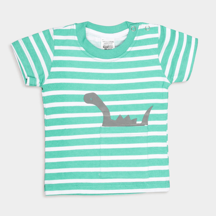 Infants Cotton Stripes T-Shirt, Light Green, large image number null