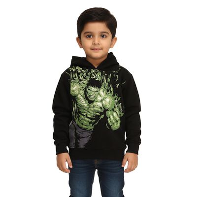 Boys Jet Black Hooded Neck Graphic Sweatshirt