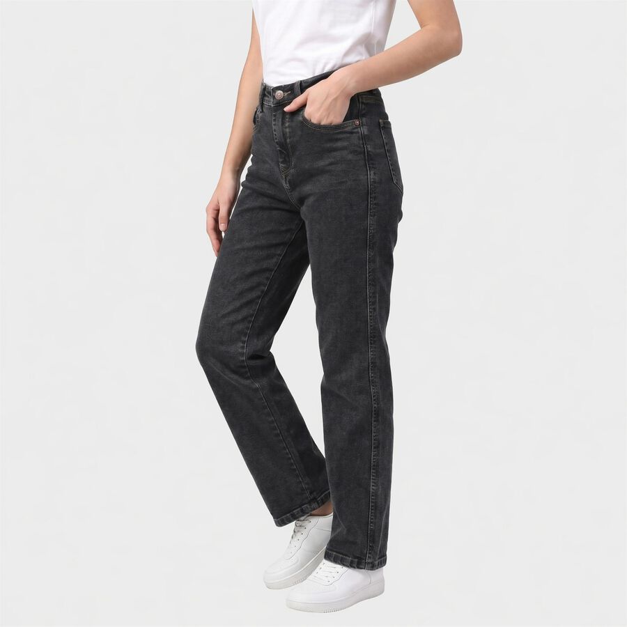 Women's Dark Grey Straight Fit Washed Jeans, Dark Grey, large