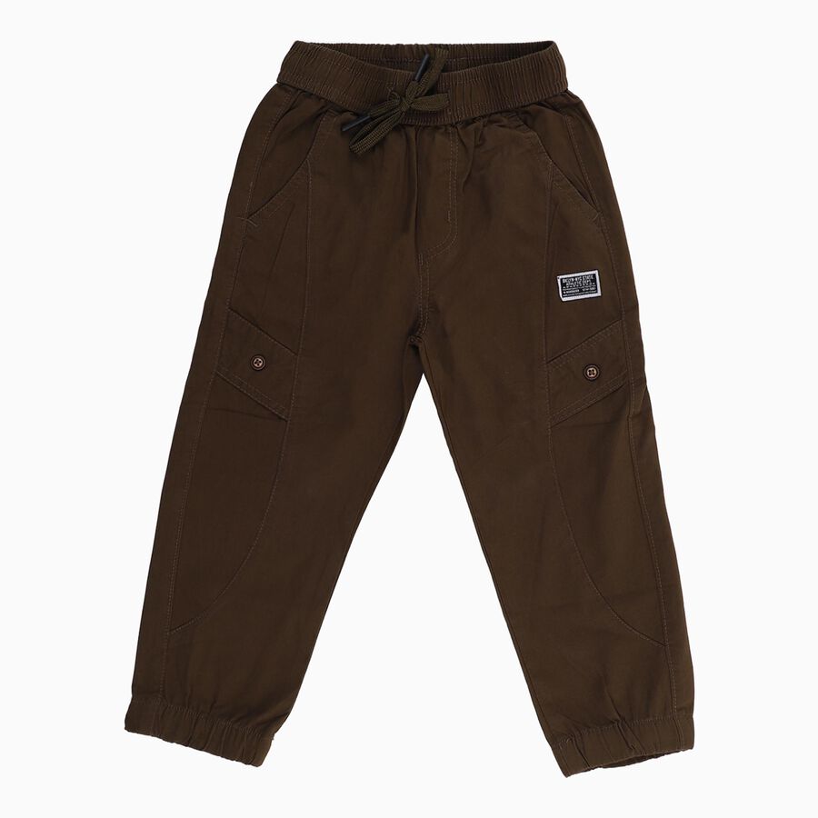 Boys' Dark Olive Brown Regular Fit Cargo Trousers, Brown, large image number null