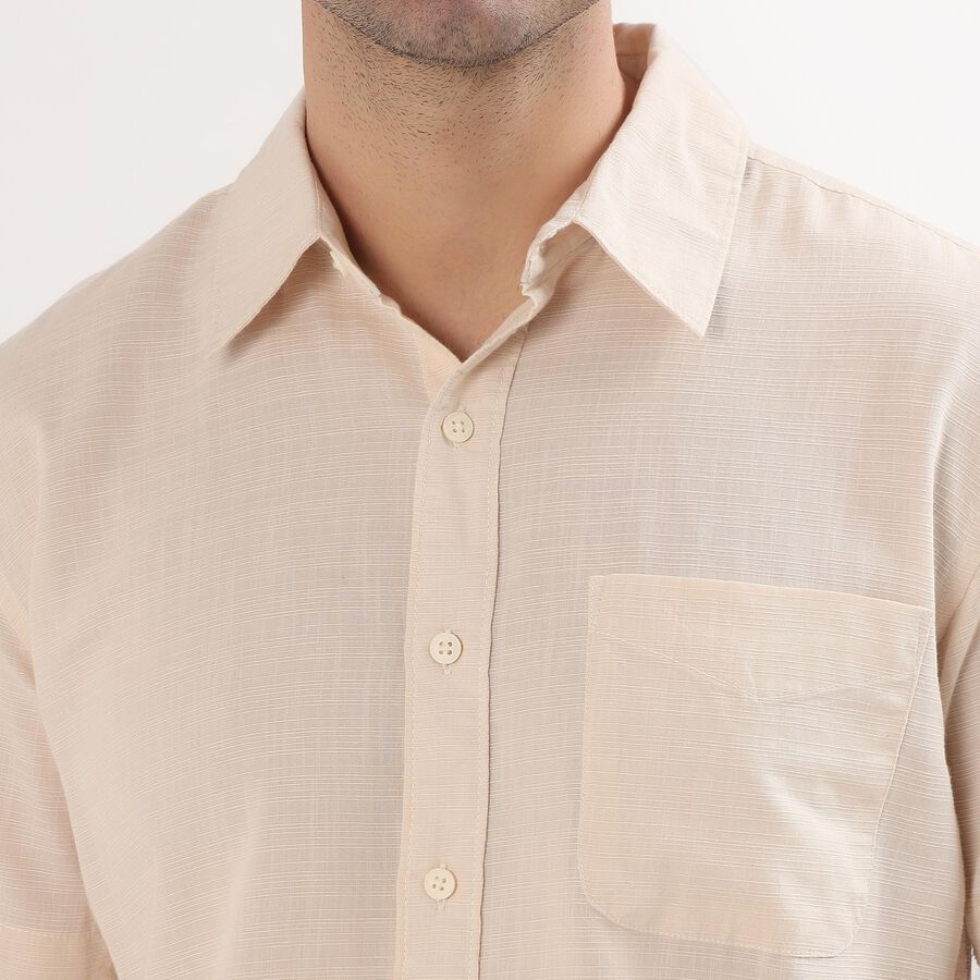 Men's Peach Cotton Half Sleeve Spread Collar Casual Shirt, पीच, large