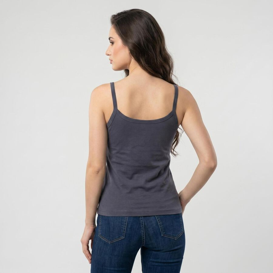 Women's Dark Grey Cotton Scoop Neck Camisole Slip, गहरा ग्रे, large