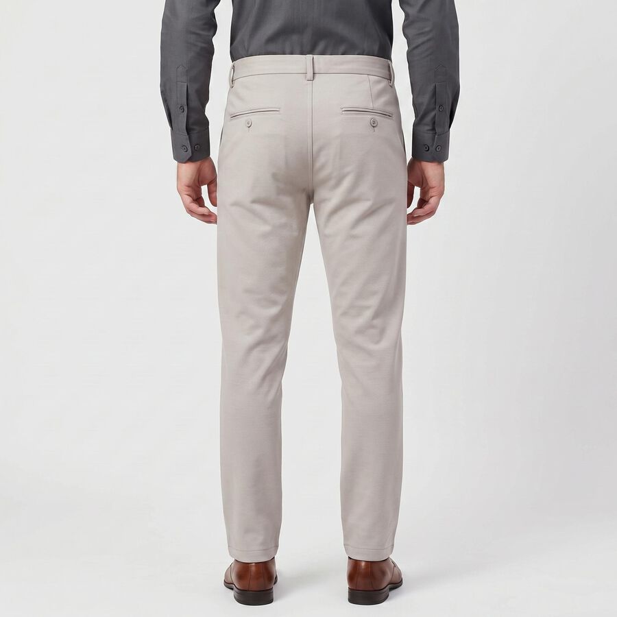 Men's Silver Slim Fit Flat-Front Casual Trousers, Silver, large