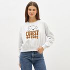 Women's Light Grey Crew Neck Casual Sweatshirt, Melange Light Grey, small image number null