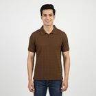 Men's Brown Polo Neck Casual T-Shirt, Brown, small