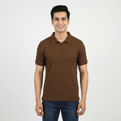 Men's Brown Polo Neck Casual T-Shirt