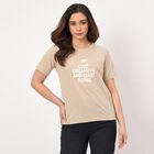 Women's Beige Round Neck Minimalist T-Shirt, Beige, small