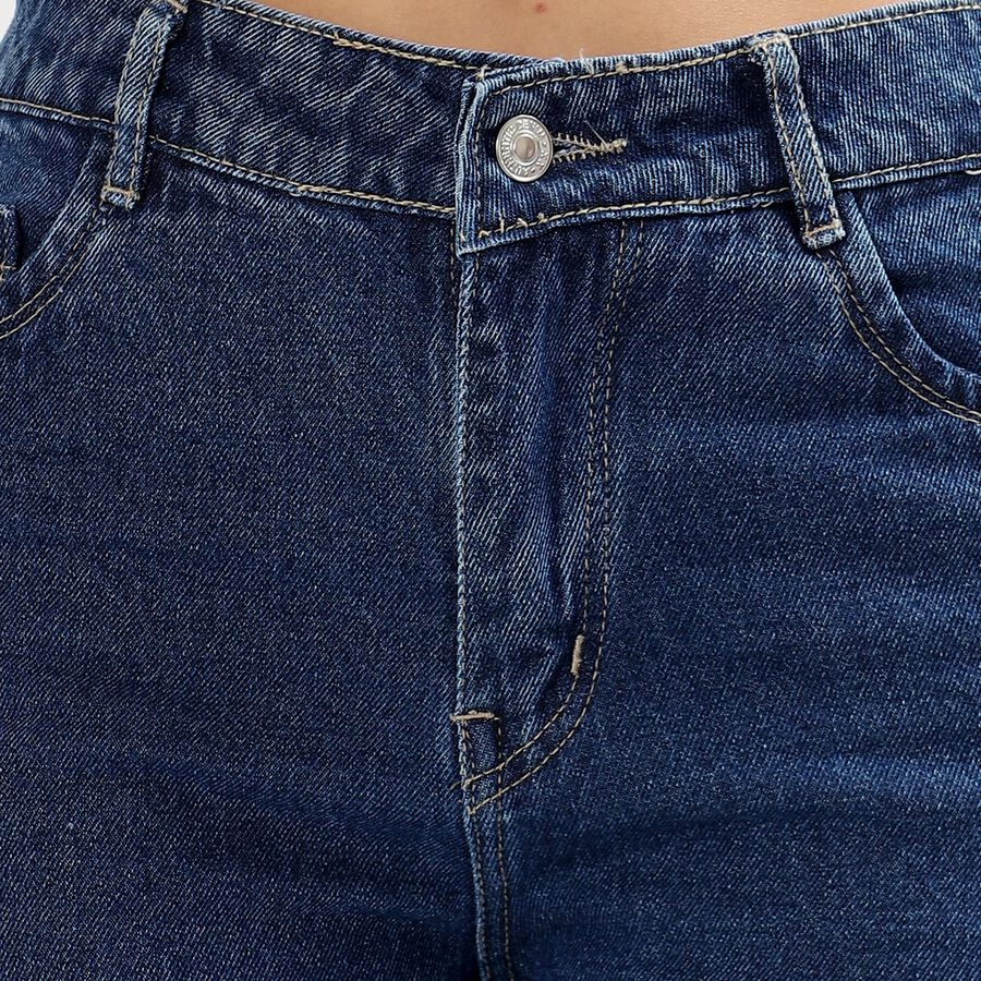 Ladies' Stonewashed Blue Wide Leg High Rise Jeans, Mid Blue, large image number null