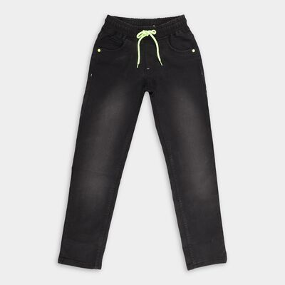 Boys Faded Charcoal Black Regular Fit Elastic Waist Jeans