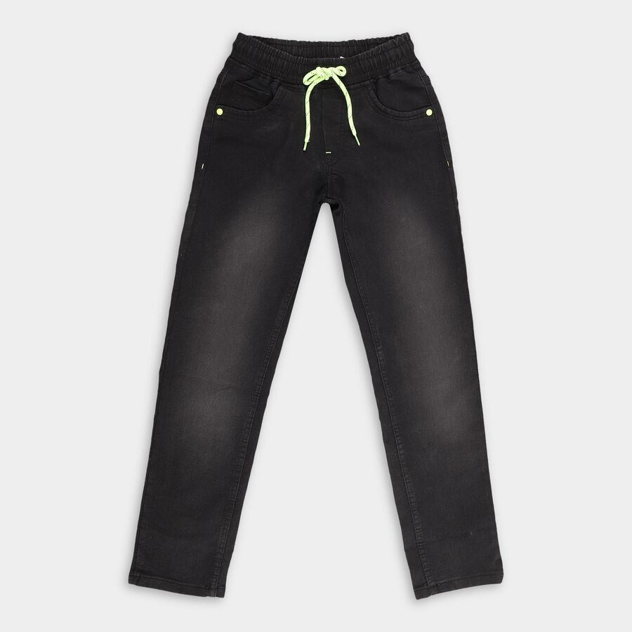 Boys Faded Charcoal Black Regular Fit Elastic Waist Jeans, Black, large image number null