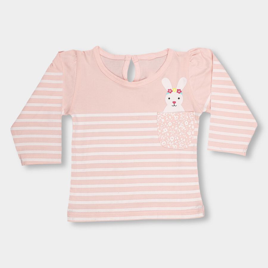 Infants Light Pink Cotton Round Neck Casual T-Shirt, Light Pink, large image number null