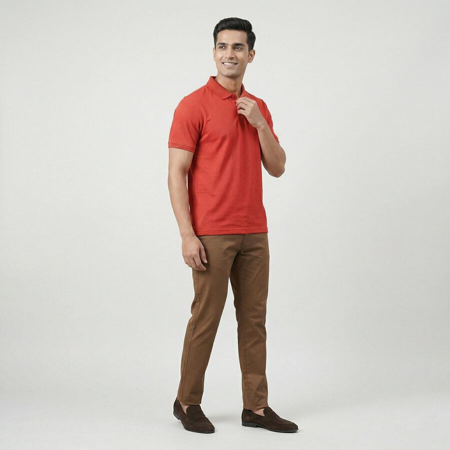Men's Red Polo Neck Casual T-Shirt, Red, large