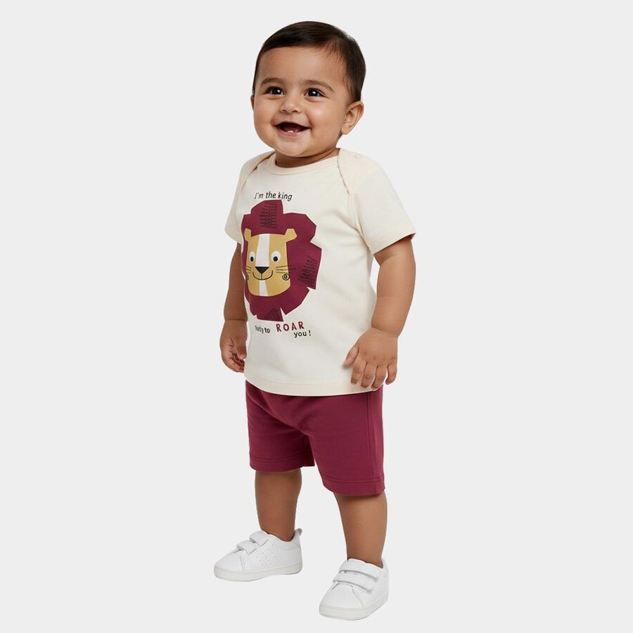 Infants' Purple Cotton Round Neck Graphic Baba Suit, Purple, large