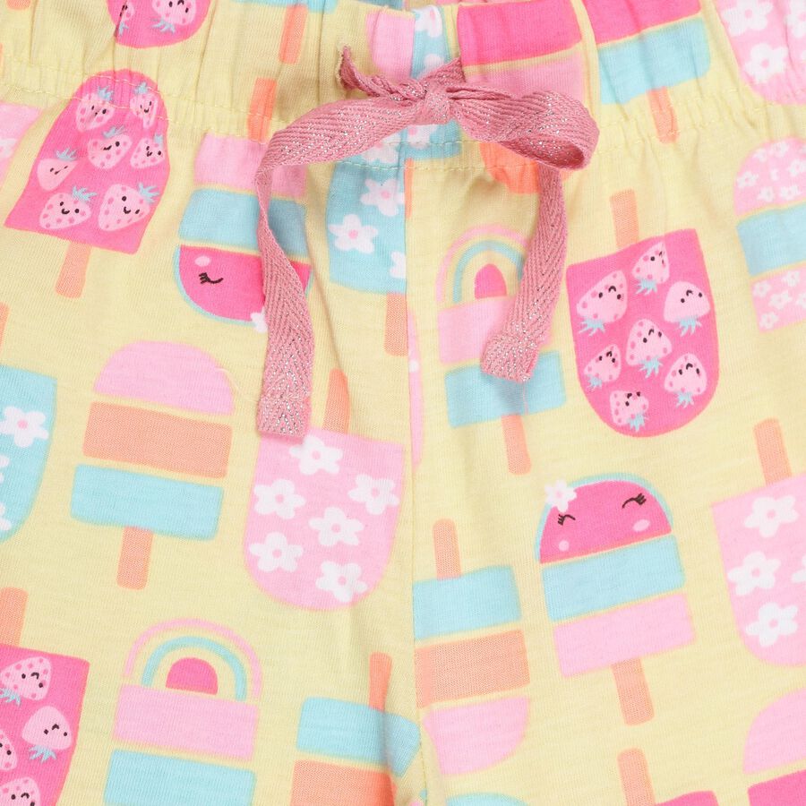 Girls' Light Yellow Ice Cream Printed Cotton Pyjama, Yellow, large image number null