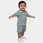 Infants' Green Cotton Collar Neck Waffle Textured Baba Suit, Light Green, small