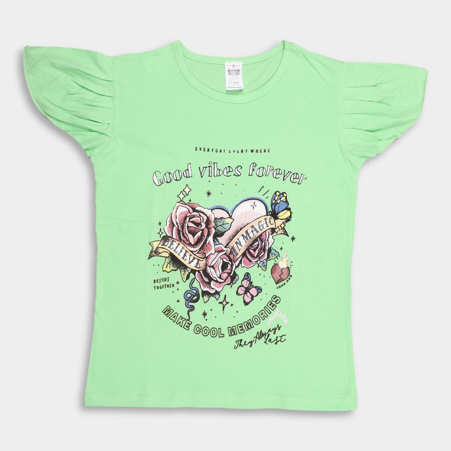 Girl's Cotton T-Shirt, Light Green, large image number null