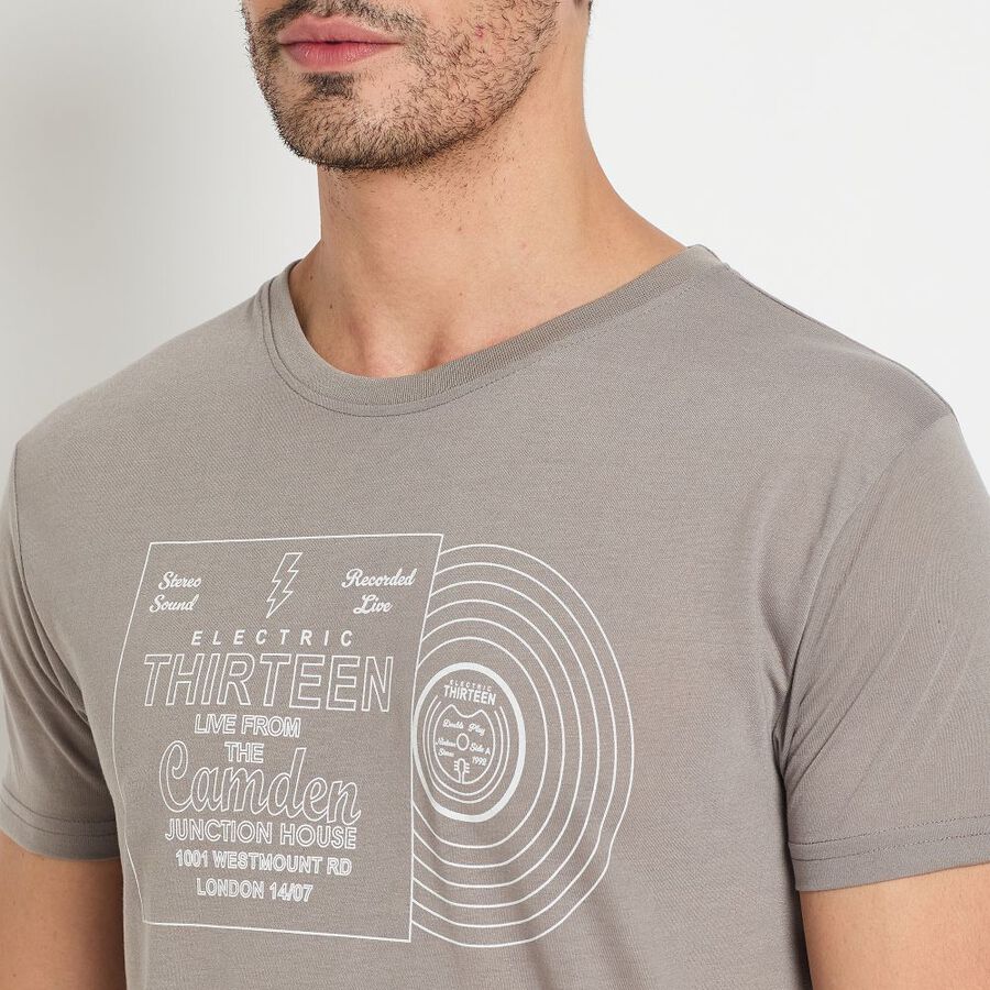 Men's Round Neck Half Sleeves T-Shirt, Dark Grey, large image number null