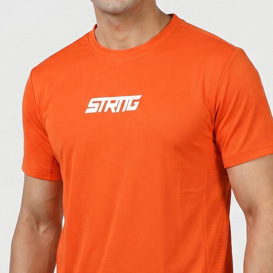 Men's Orange Crew Neck Athleisure T-Shirt, नारंगी, large