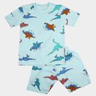 Boys' Mint Green Cotton Notched Collar Animal Printed Night Suit, हल्का हरा, small