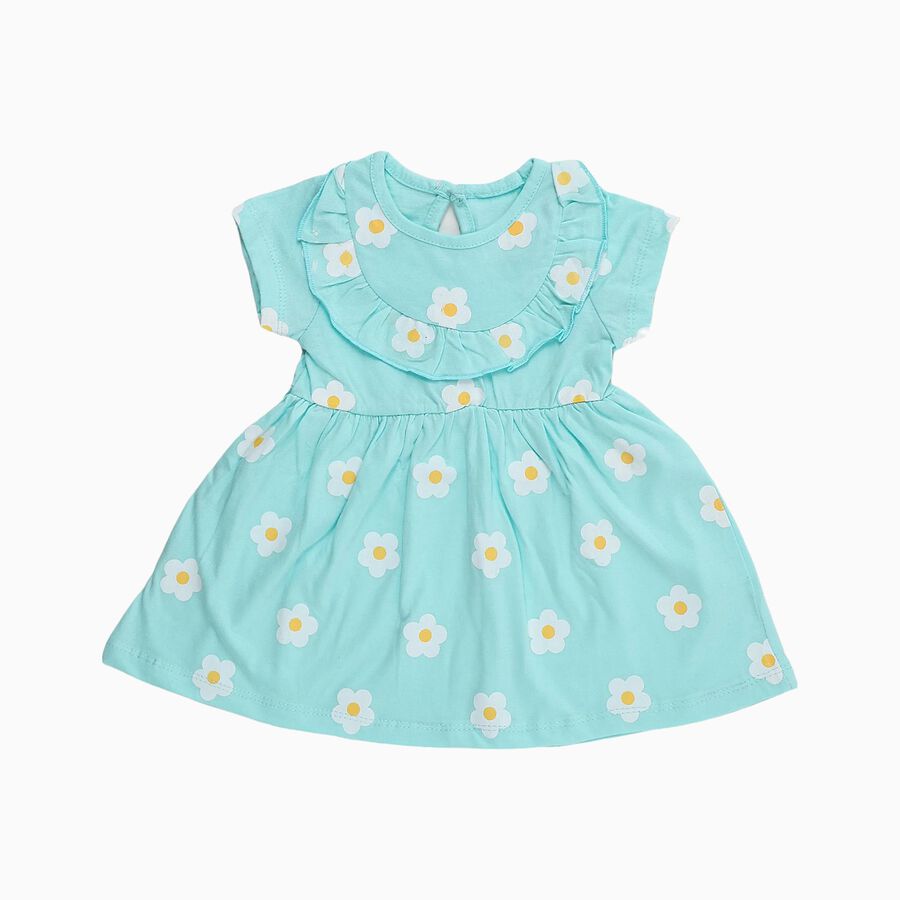 Infants' Aqua Blue Floral Print Ruffled Frock, Aqua, large image number null