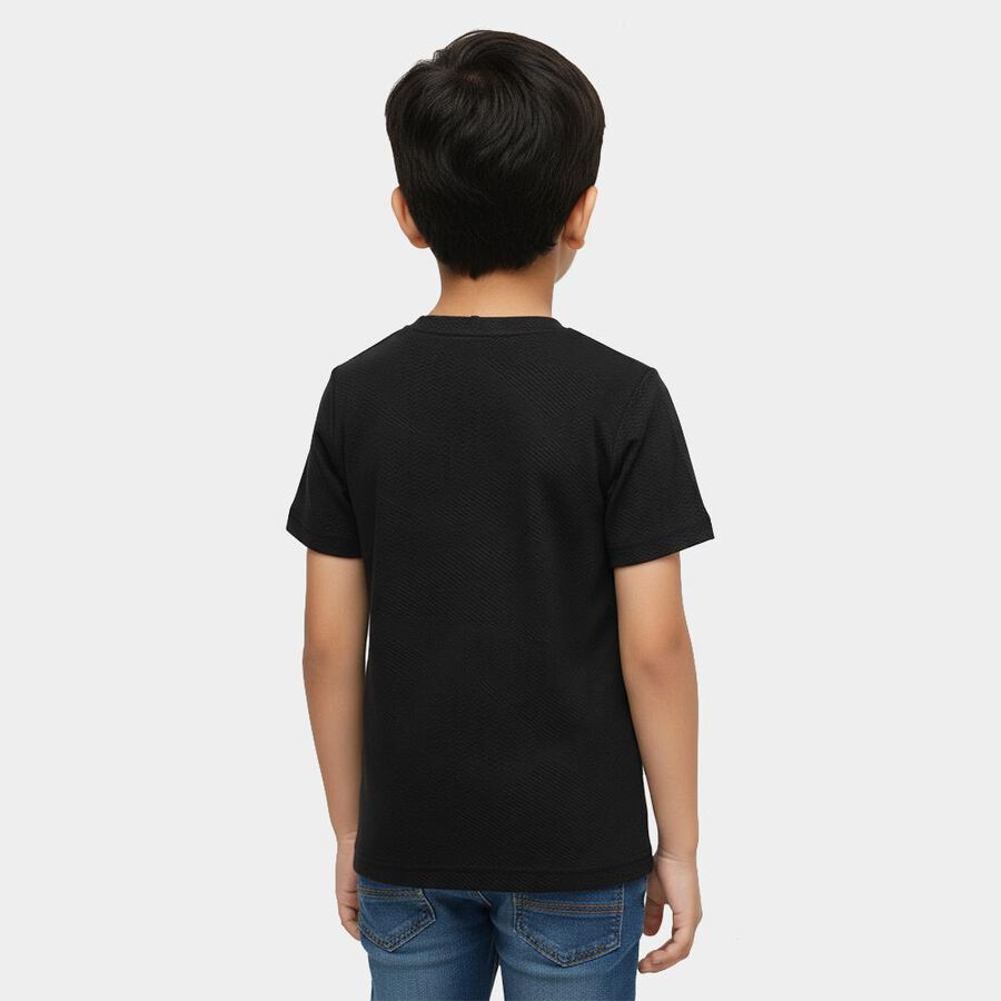 Boys Dark Graphite Black Crew Neck Casual T-Shirt, गहरा ग्रे, large