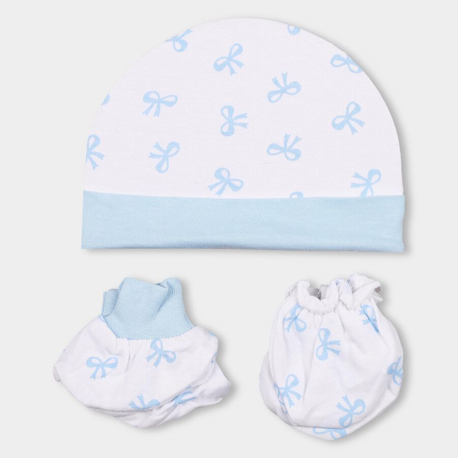 Infants' 100% Cotton Gift Set (Cap, Mittens, Booties), Light Blue, large image number null
