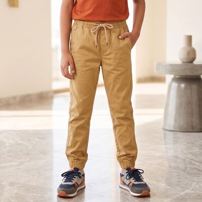 Boys' Beige Regular Fit Drawstring Jogger Trousers
