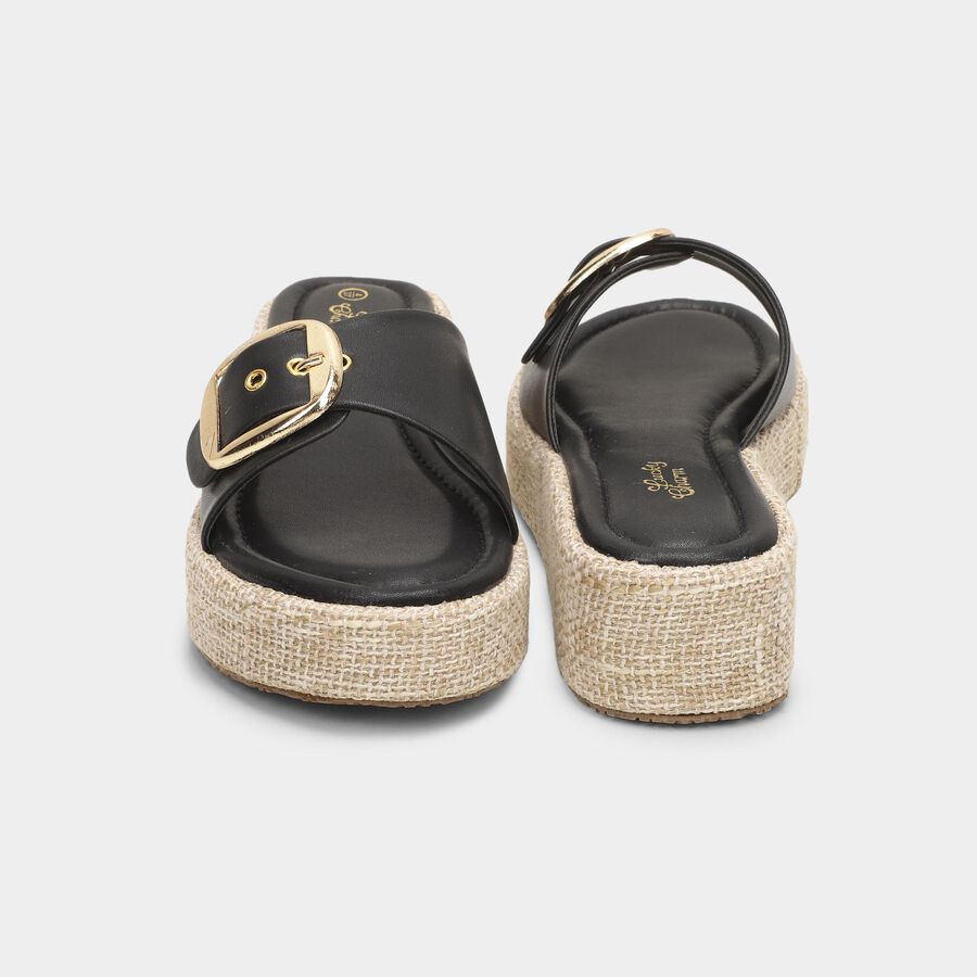 Women's Jet Black Buckle Strap Platform Sandals, Black, large image number null